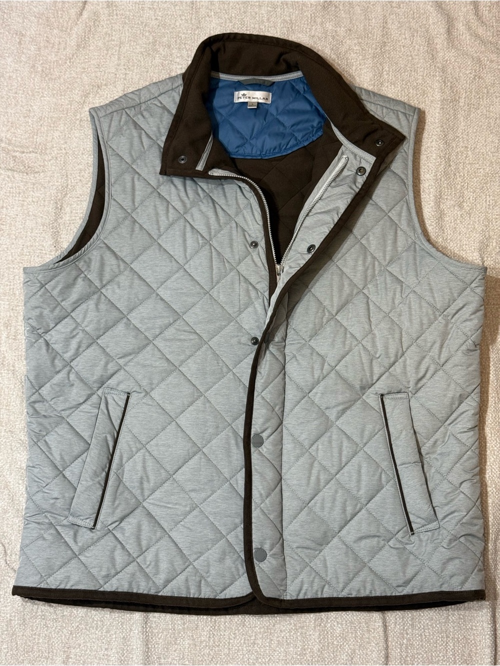 Peter Millar Essex Quilted Vest L Gray Brown Quiet Luxury Golf